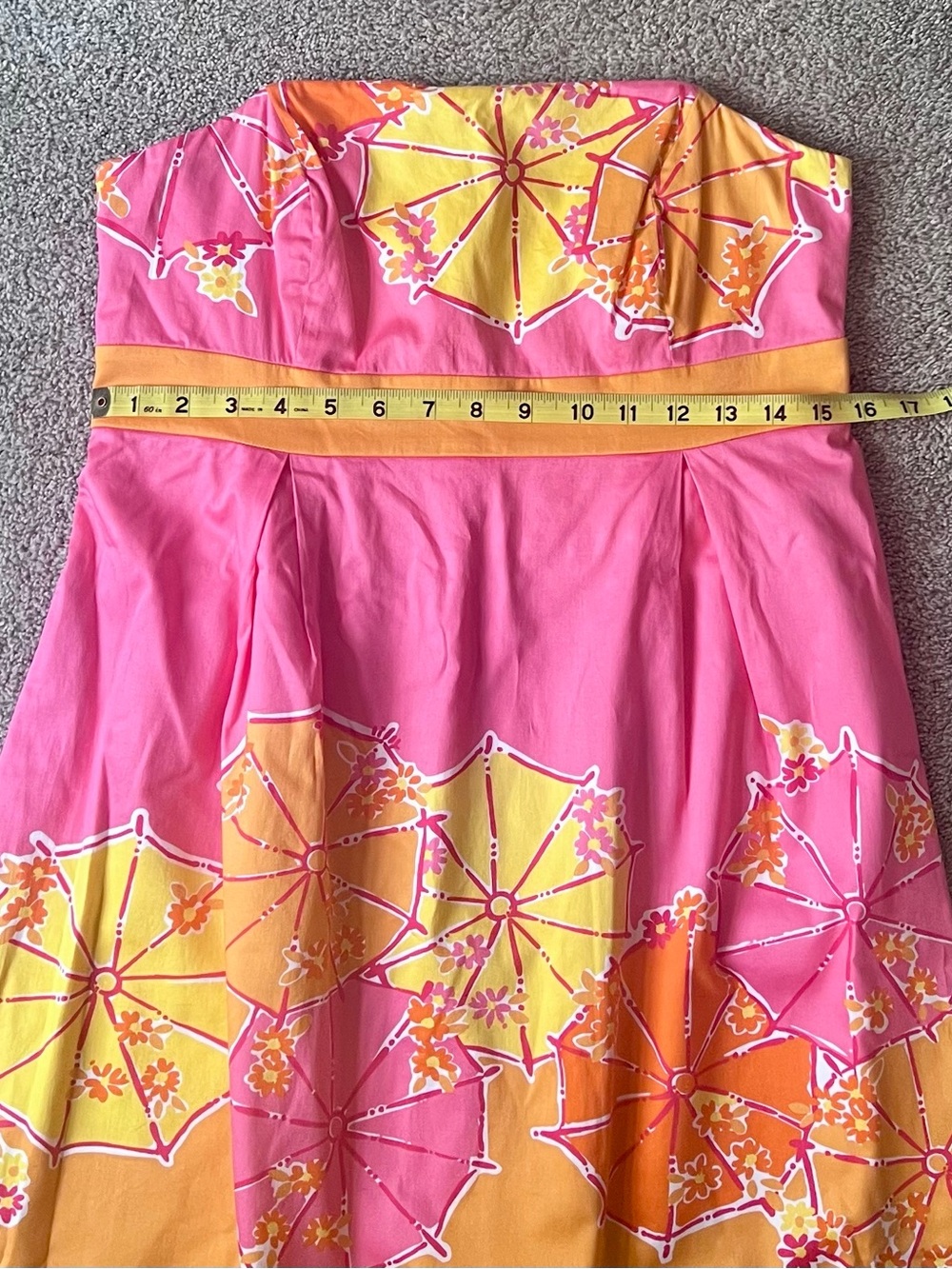 Lilly Pulitzer Pink, Yellow & Orange Umbrella Strapless Dress - Picture 9 of 10